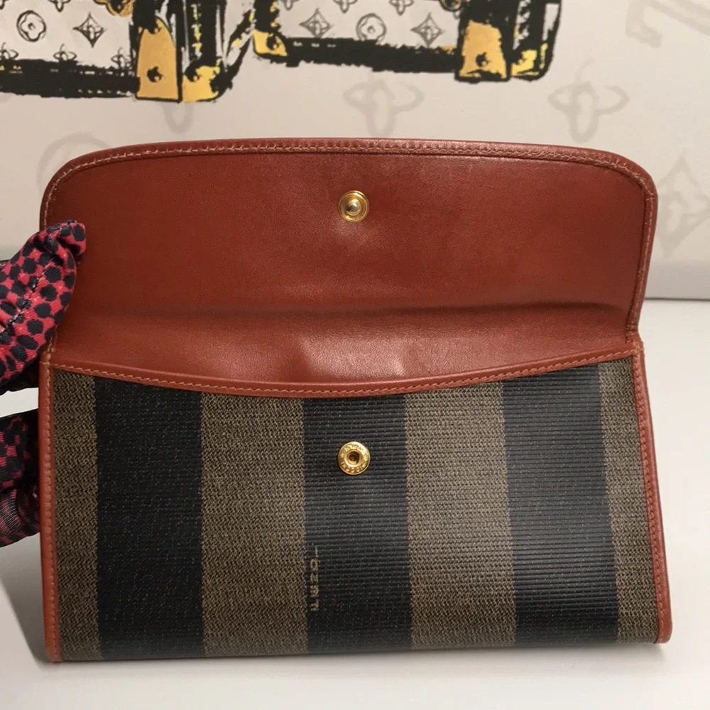 Pre-Loved Fendi Pequin Leather Long Wallet – Brown, Like New